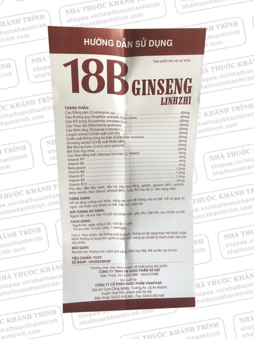 Viên tăng đề kháng 18B Vinaphar - nhân sâm, vitamin 3B - hộp 100 viên - Hình ảnh 2