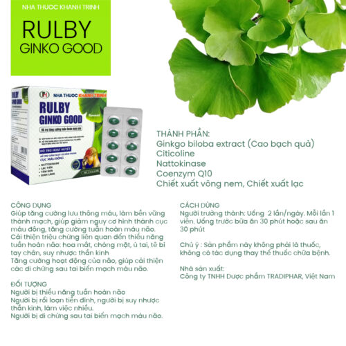 Thực phẩm bảo vệ sức khỏe: Viên hoạt huyết dưỡng não Rulby Gink Good - Hình ảnh 2