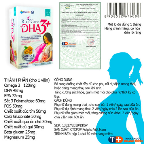 RivaCare DHA 3+ - dưỡng chất đầy đủ cho phụ nữ dự định mang thai, đang mang thai, phụ nữ sau sinh (chai 30 viên) - Hình ảnh 2