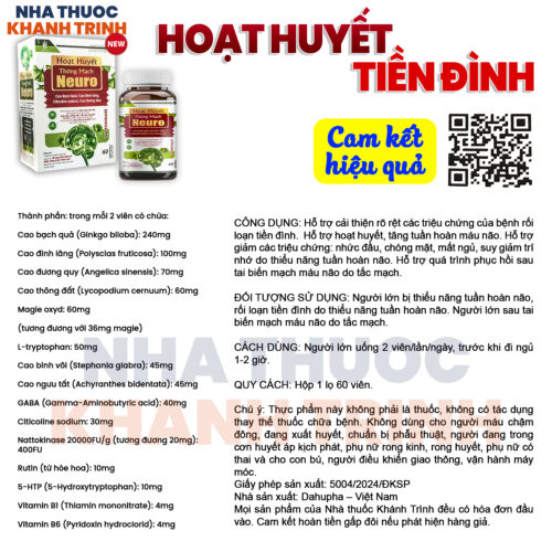 Hoạt huyết Tiền đình – Hoạt huyết thông mạch Neuro – Lọ 60 viên - Hình ảnh 3