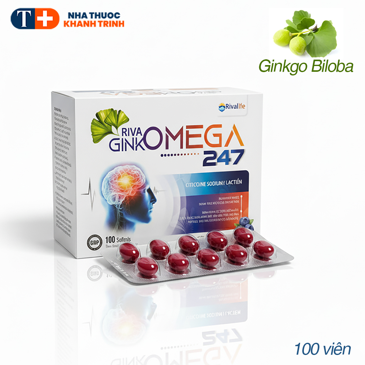 Dưỡng não RIVA Ginkomega247 - ổn định tuần hoàn não hiệu quả từ thảo dược (100 viên)