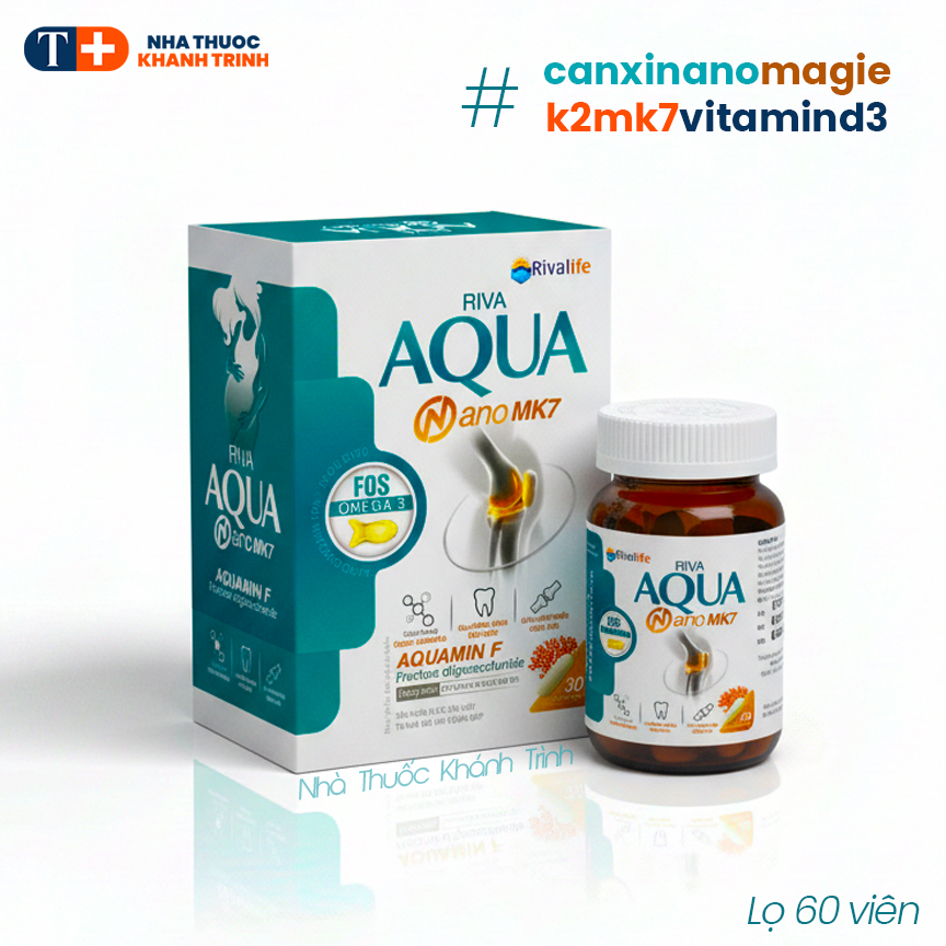 Riva Aqua Nano Mk7 - bổ sung Canxi hiệu quả cho bà bầu, mẹ cho con bú, thanh thiếu niên (lọ 30 viên)
