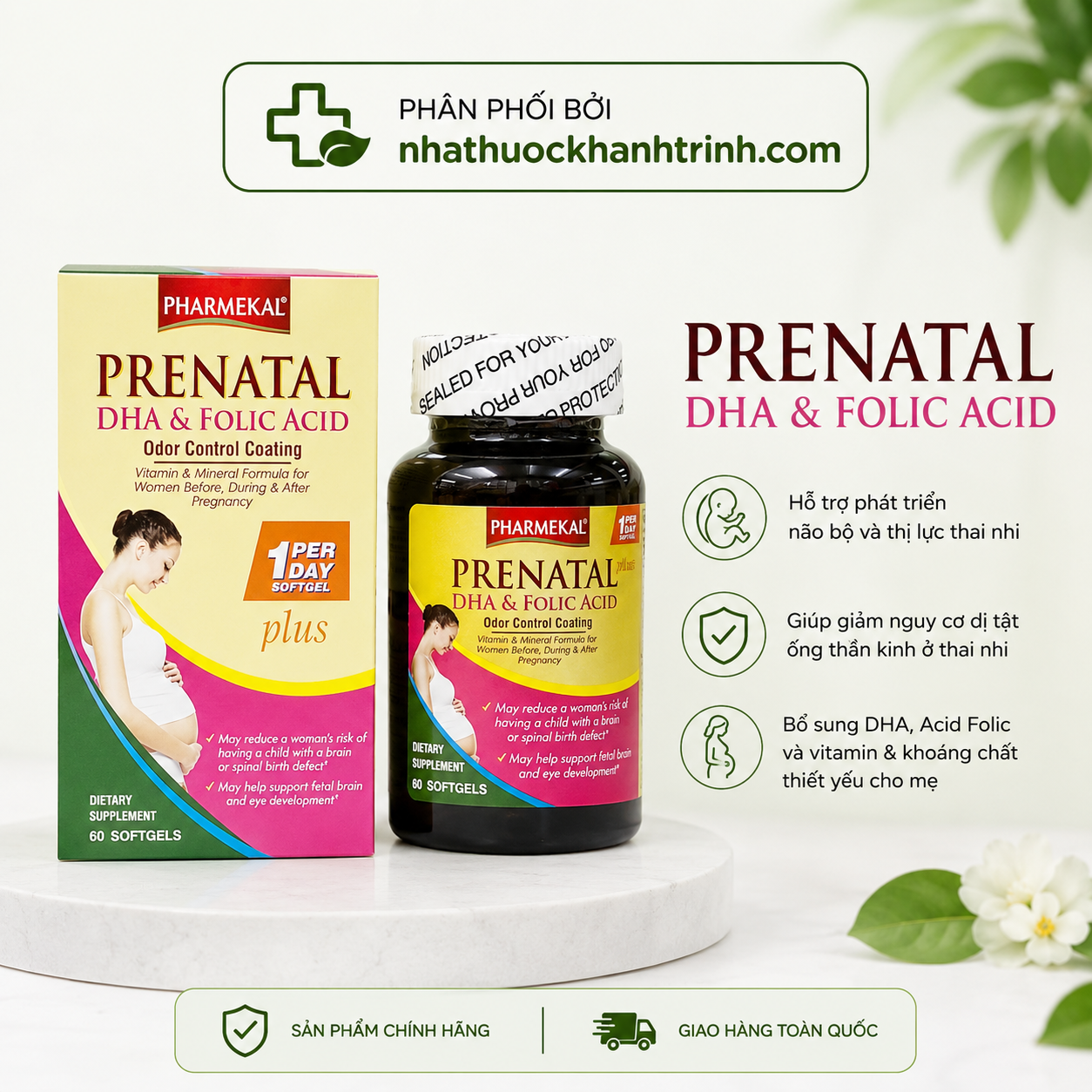 Pharmekal Prenatal DHA & Folic Acid nhập khẩu Hoa Kỳ (hộp 30 viên)